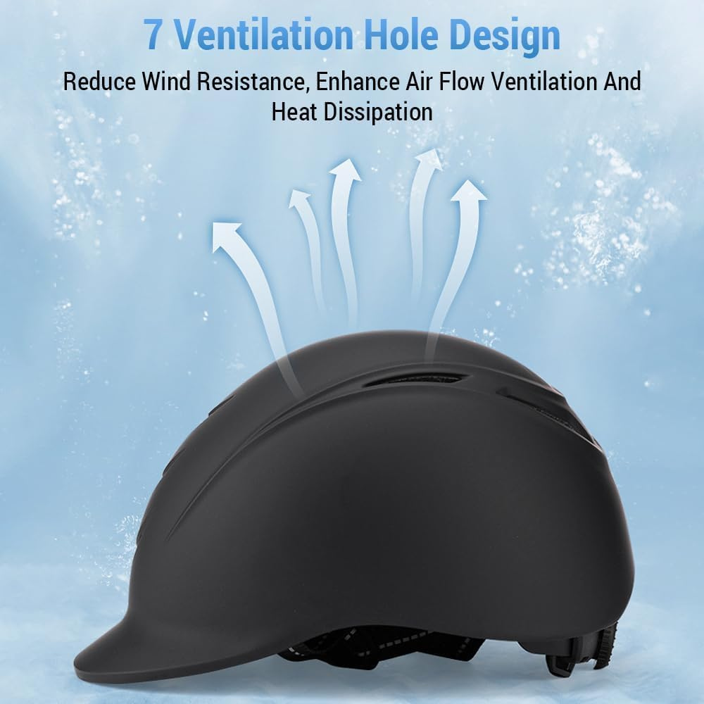 Alzarrab Ucaco AetherLite Plus Riding Helmet showcasing 7 ventilation hole design for enhanced airflow and heat dissipation.