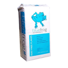 Blue Frog horse bedding bag by Boyd Bedding, featuring dust-free flakes for a cleaner stable environment.