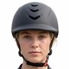 Alzarrab Ucaco AetherLite Plus Riding Helmet in black, showcasing lightweight design and safety features.