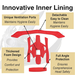 Innovative inner lining features of Alzarrab Ucaco AeroLite Pro Riding Helmet, showcasing hygiene and safety attributes.