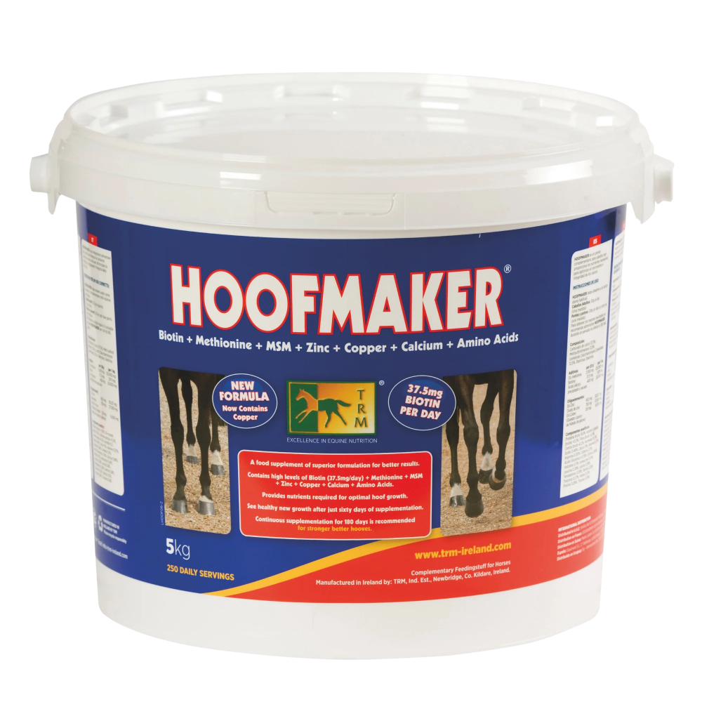 Hoofmaker product container with blue label on a white background