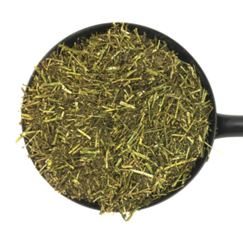 Tea leaves in a black teapot on a white background "Alfalfa Chaff -D&H – High Quality Blend – 18kg bag"
