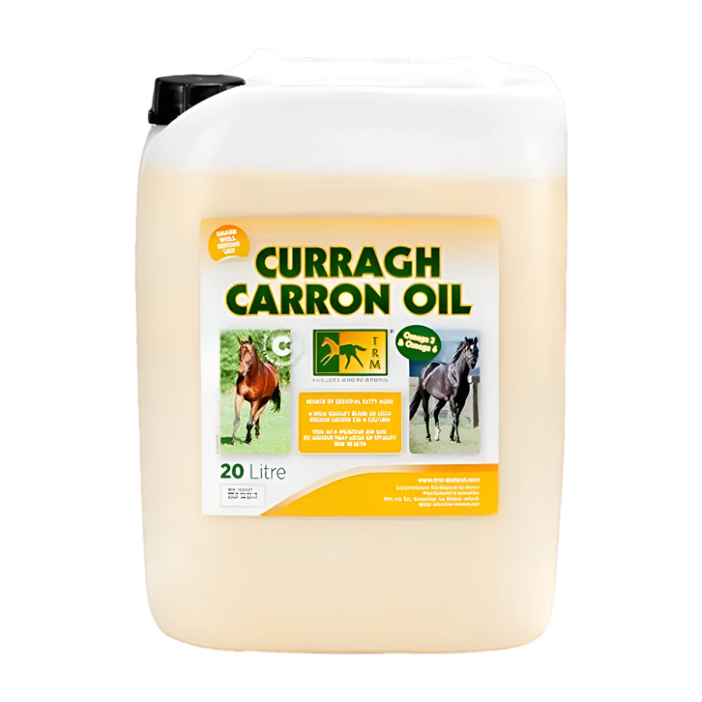 Curragh Carron Oil container with label on a white background