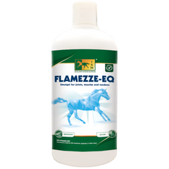 A bottle of FLAMEZZE-EQ-500 G-TRM, which is a topical emulgel for joints, muscles, and tendons.