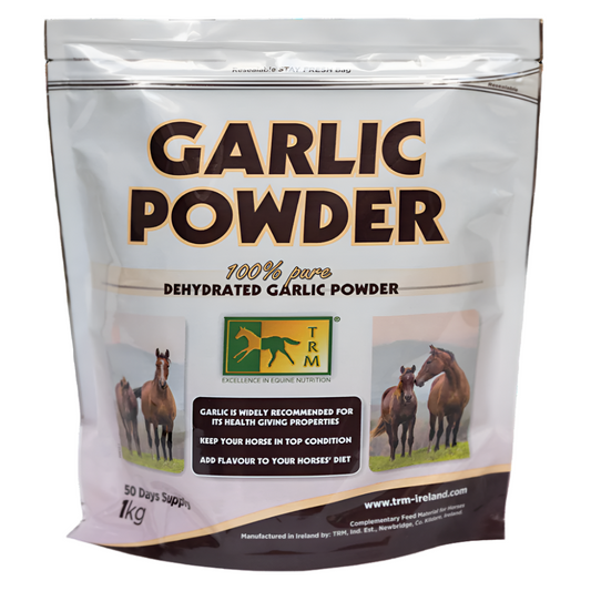 Package of TRM Garlic Powder for horses on a white background