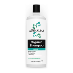 ANIMALIAS SHAMPOO bottle, organic formula for horse grooming, moisturizing and revitalizing cleaning solution.