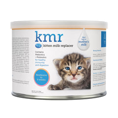 Kitten milk replacer can with a kitten on the label