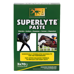 Box of TRM Superlyte Paste for horses on a white background