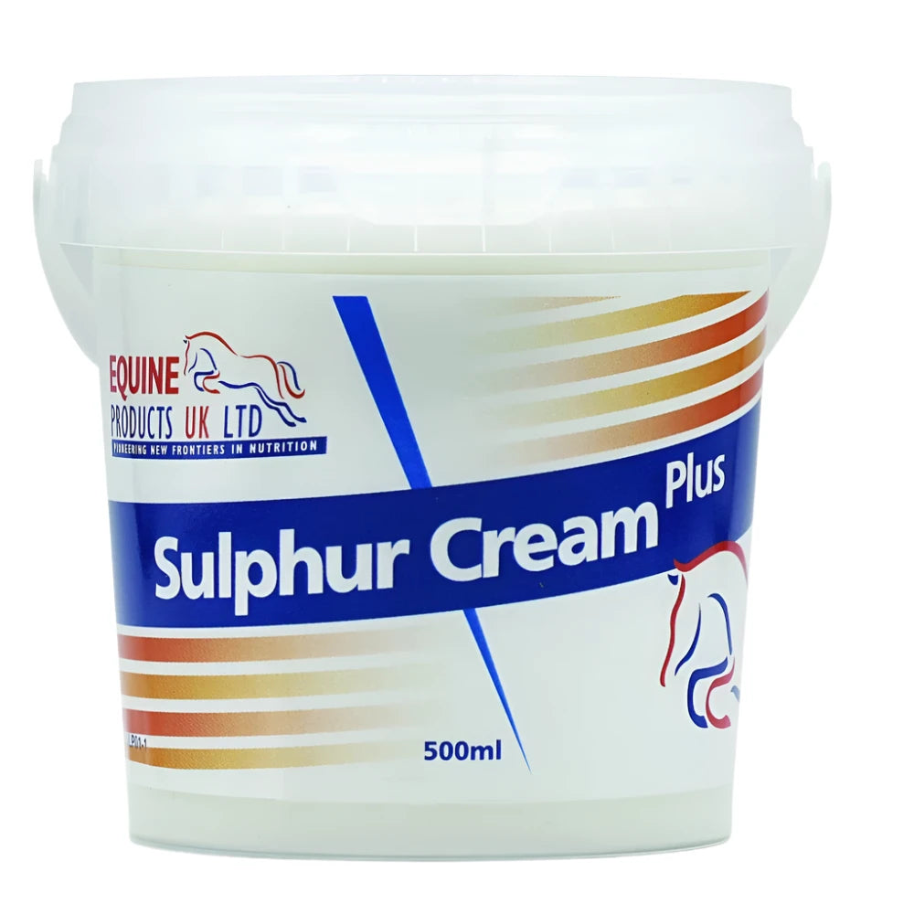A container of Equine Products UK Sulphur Cream-Plus, 500ml.