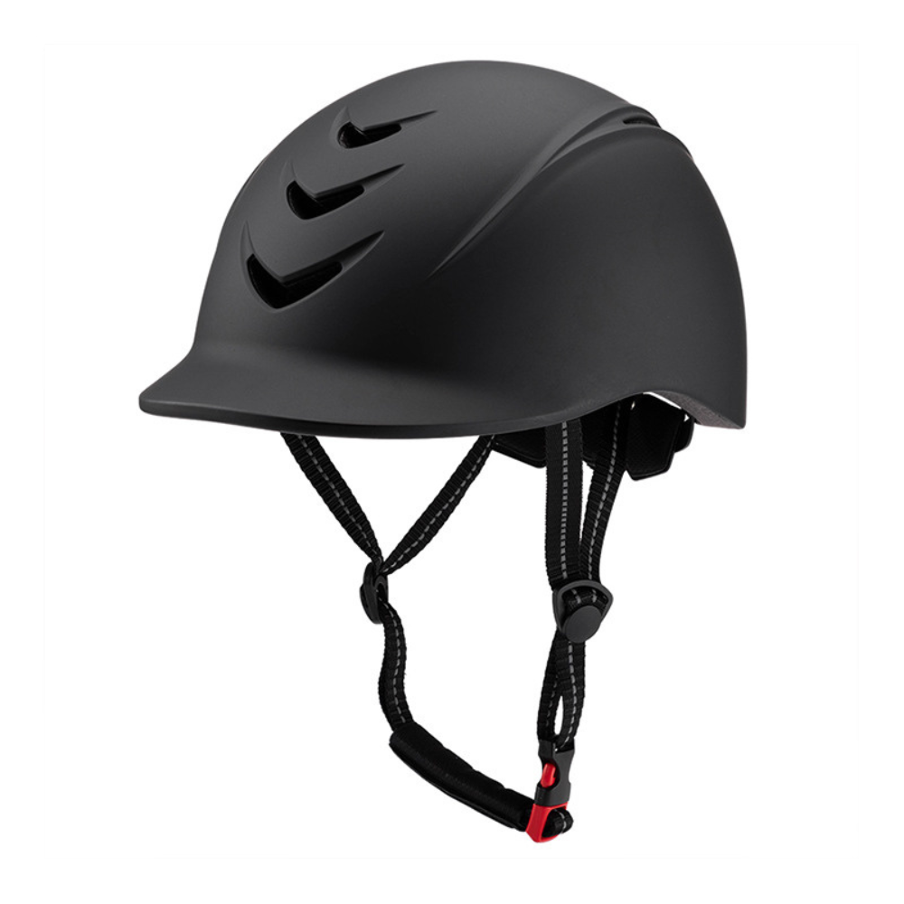 Alzarrab Ucaco AetherLite Plus Riding Helmet shown in black color with ventilation openings and adjustable straps