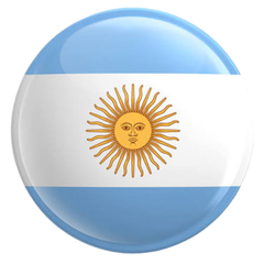 ALFALFA SUNCURED ECONOMY bales stacked in sunlight, premium-quality forage for livestock.Flag of Argentina featuring sun emblem and blue and white stripes.