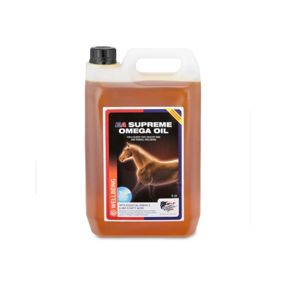 EA SUPREME OMEGA OIL bottle for equine health and wellbeing in horses and ponies.