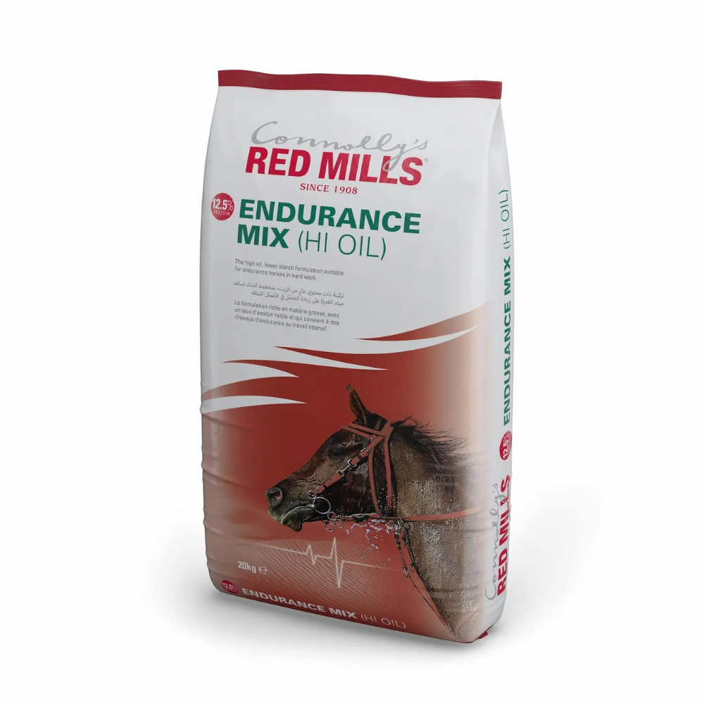 12.5% Endurance Mix Hi Oil by RED MILLS in a 20kg bag, designed for performance and stamina in horses.
