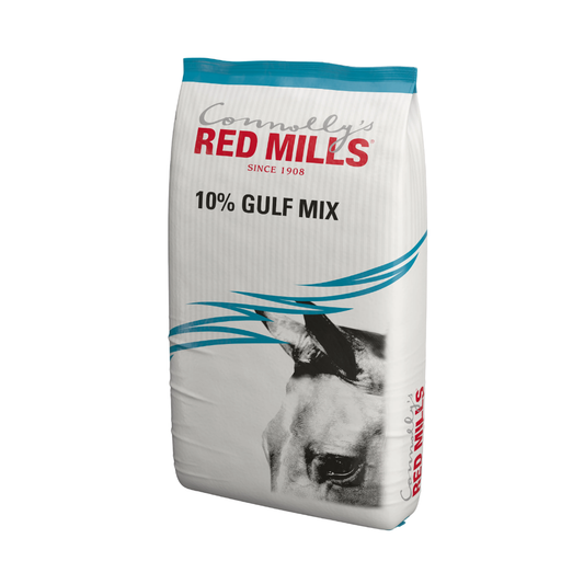 10% GULF MIX horse feed by RED MILLS in a bag, designed for horses in light work and Gulf climate.
