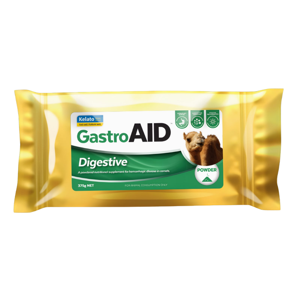 GastroAID DIGESTIVE powdered supplement package for camel digestive health by Kelato