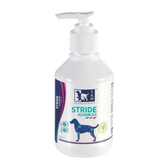 Bottle of STRIDE ADVANCED for dogs, designed to support joint health and mobility.