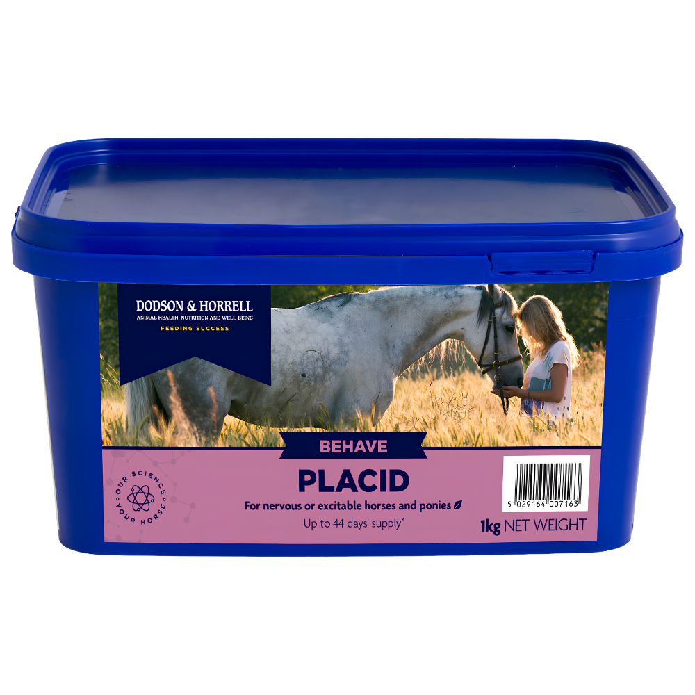 D&H PLACID calming supplement for nervous horses and ponies, 1kg container.