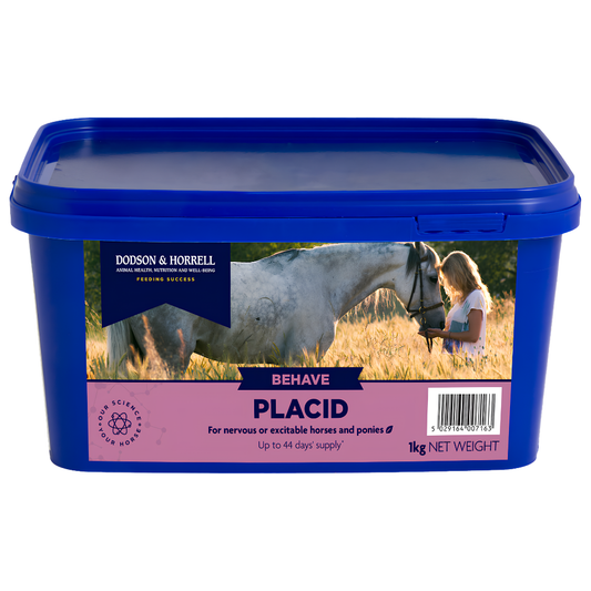 D&H PLACID calming supplement for nervous horses and ponies, 1kg container.