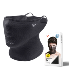 N1 RIDING MASK in black, breathable design showcased with packaging for equestrian use, by Stephanie Goudie (STG).