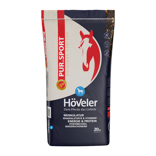 PUR.SPORT HÖVELER premium horse feed for Gulf climate, supports digestion and wellbeing.