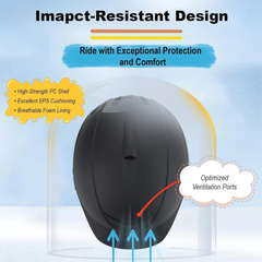 Alzarrab Ucaco AeroLite Pro Riding Helmet showcasing impact-resistant design, with ventilation ports for comfort and protection.