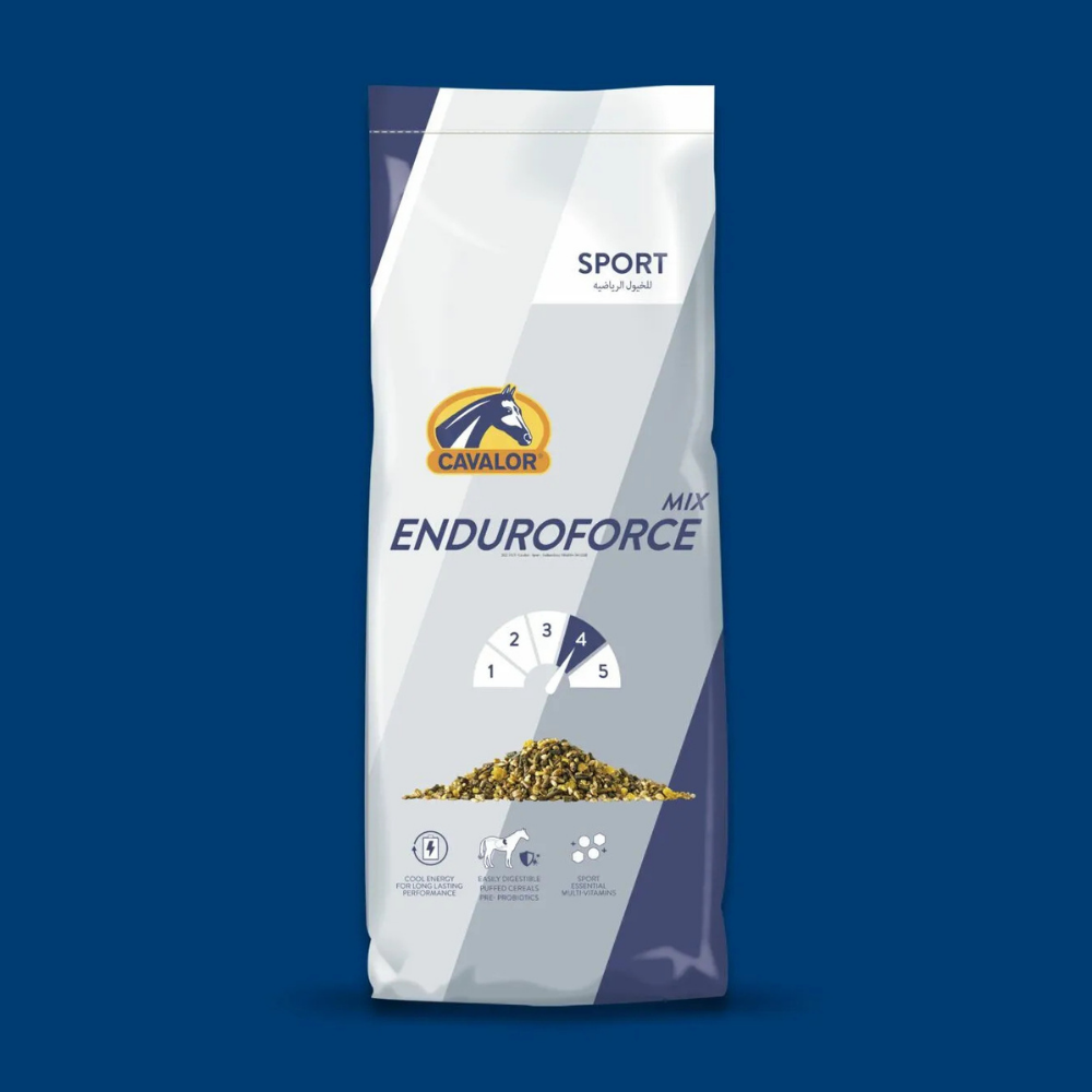 Cavalor EnduroForce horse feed bag designed for sustained energy and stamina during endurance events.