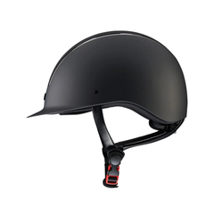 Alzarrab PE Odyssey Horse Riding Helmet-Black side view, showcasing its sleek design and secure chin strap.