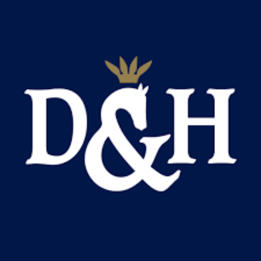 D&H logo featuring a horse silhouette, representing quality products like RAPESEED OIL for equine care.