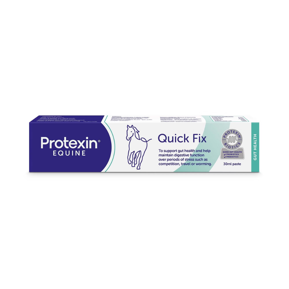 Protexin Quick Fix supplement for horses, promoting digestive health and balance, 30ml tube.