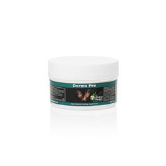 Derma Pro skin repair and protection supplement for horses in a container.