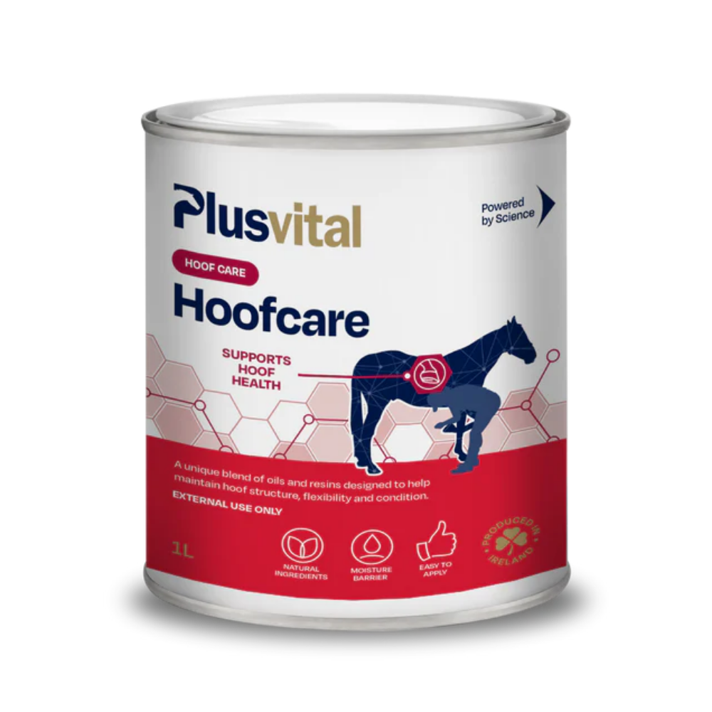 HOOFCARE® – PLUSVITAL hoof conditioning balm canister promoting hoof health and flexibility.