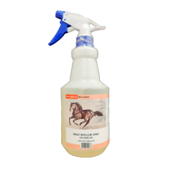Insect repellent spray bottle for equine use on a white background