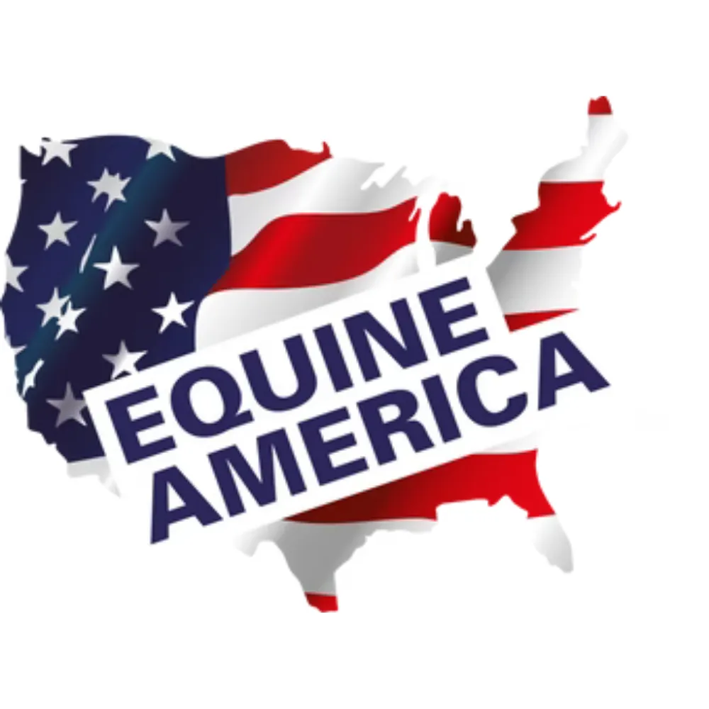 Equine America logo featuring an outline of the USA overlaid with the American flag.