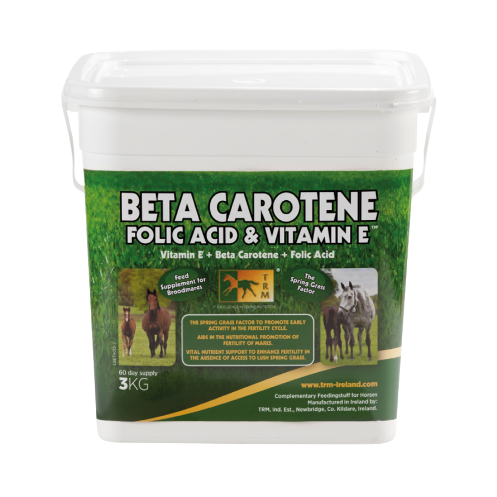 BETA CAROTENE, Folic Acid & Vitamin E supplement for broodmares by TRM, promotes reproductive health.