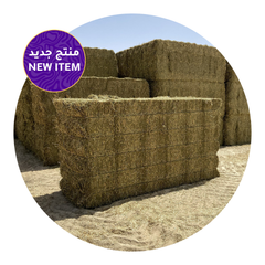 ALFALFA SUNCURED ECONOMY bales stacked in sunlight, premium-quality forage for livestock.