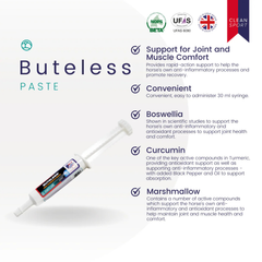 BUTELESS HIGH STRENGTH PASTE packaging highlighting support for joint and muscle comfort with key ingredients.