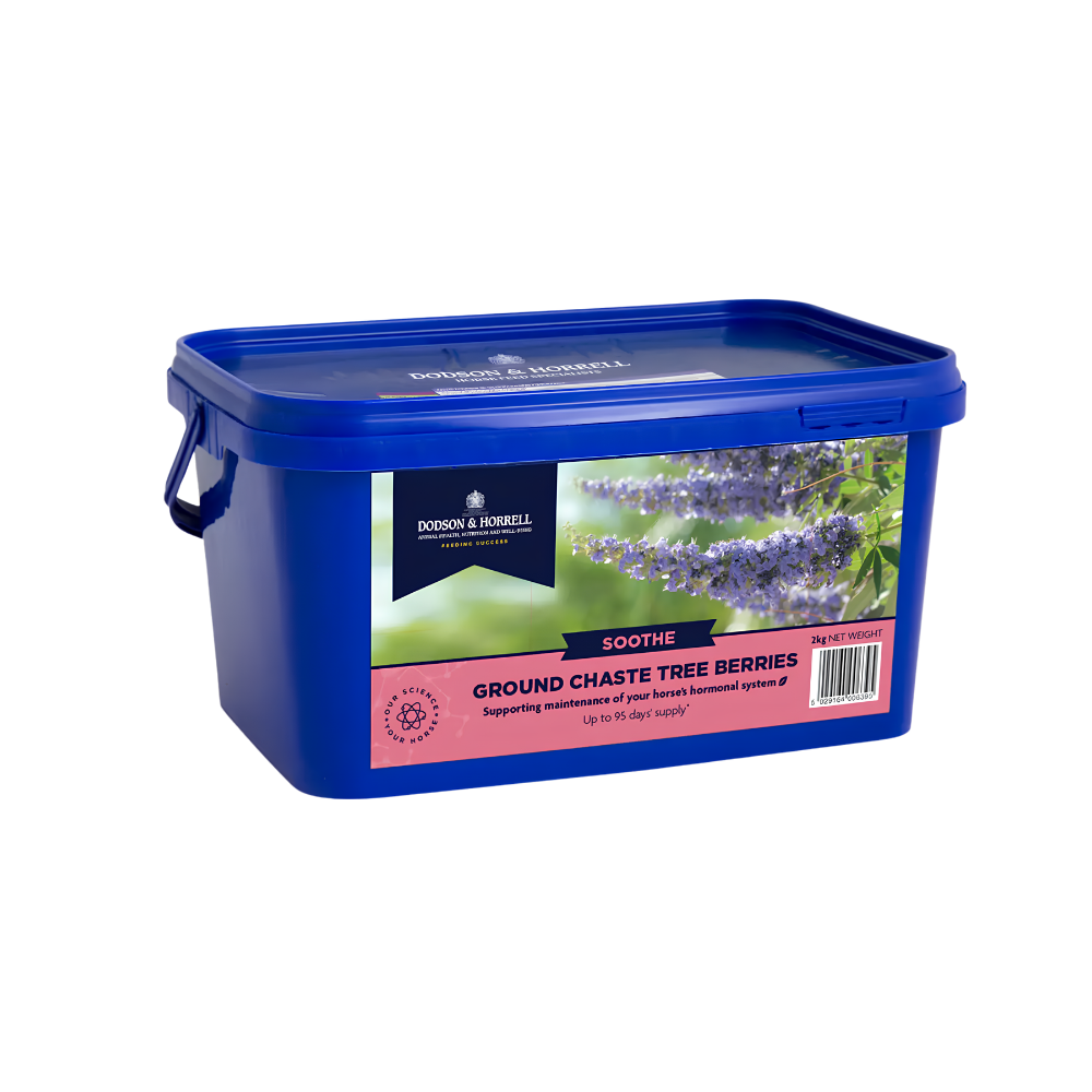 D&H Ground Chaste Tree Berries supplement for horses, supports hormonal balance in older horses and mares.