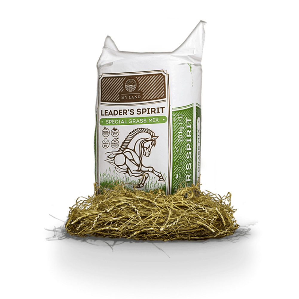 LEADER'S SPIRIT special grass mix package on hay, premium forage for horses.