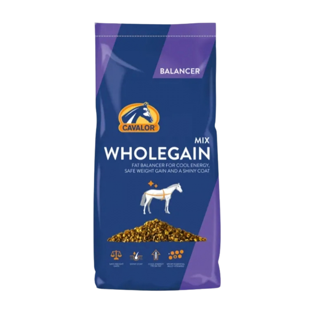Cavalor WholeGain mix, a high-fat balancer for safe weight gain and a shiny coat.
