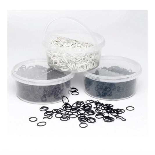 Clear plastic containers with rubber bands on a white background